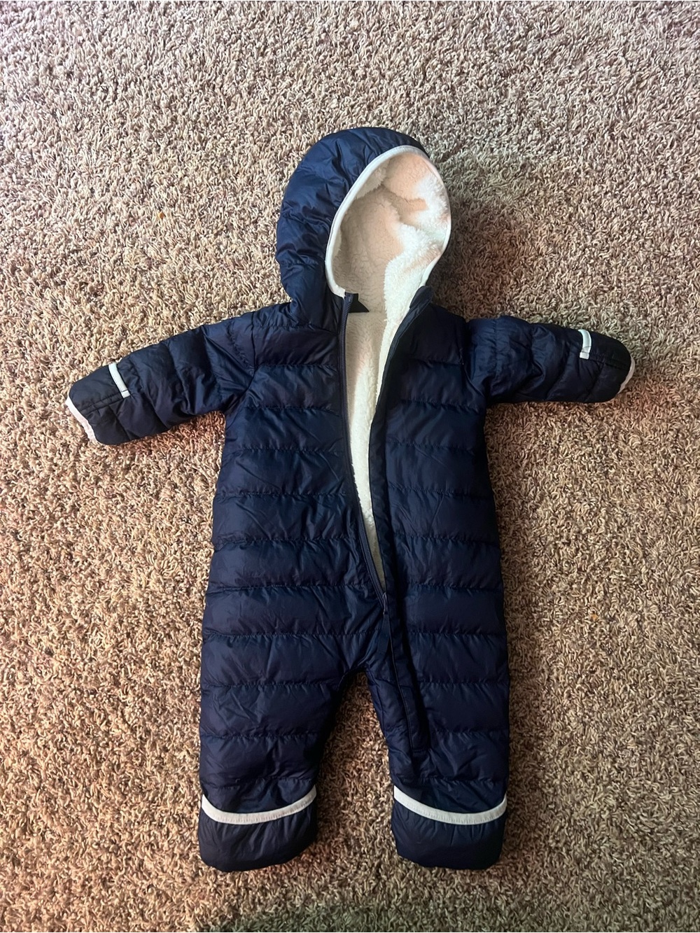 Eddie Bauer Navy Blue Quilted Hooded One-Piece Snowsuit